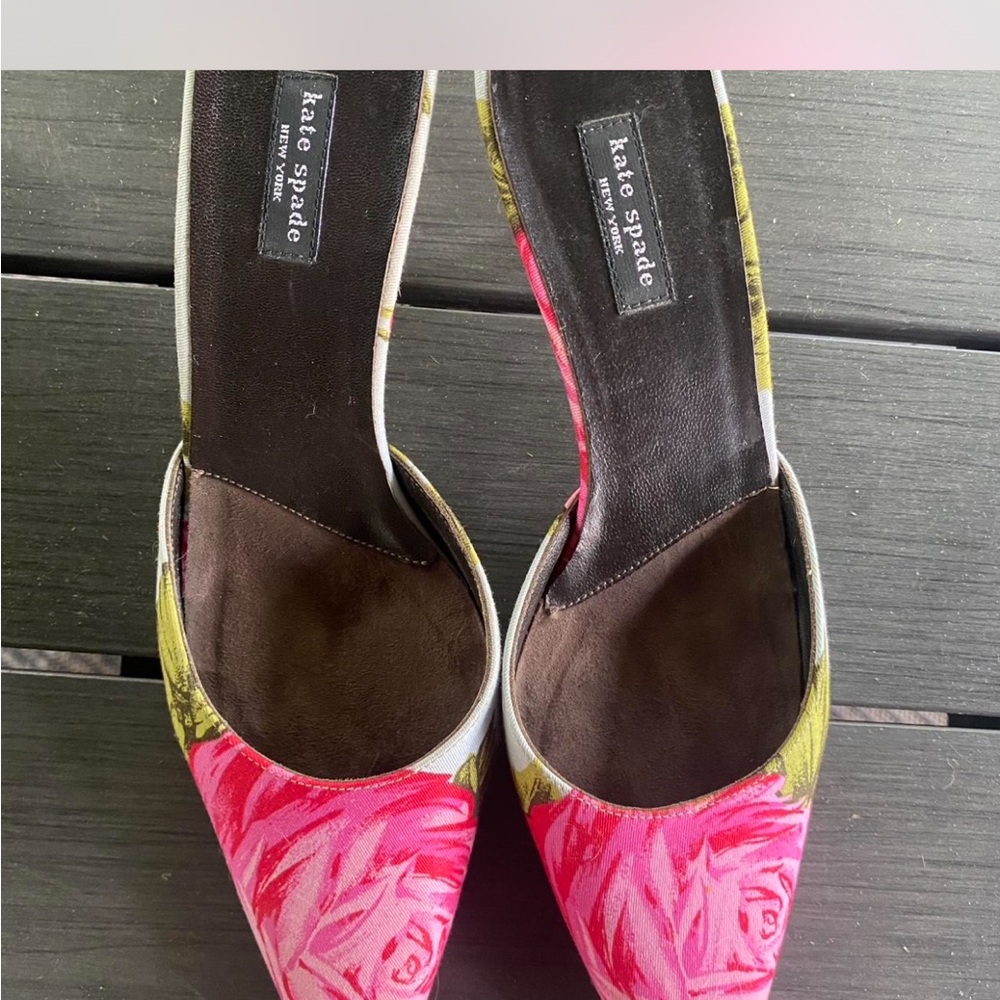 Vintage Kate Spade Kitten Heels with Pink Rose Design - Picture 2 of 5